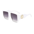 Fashionable oversized square white sunglasses with gradient purple lenses and gold logo - White Frame Gray Lens