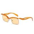 Futuristic semi-rimless orange sunglasses with unique wavy temples and rectangle lenses - Orange Frame Champagne Lens