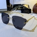 Rimless sunglasses with gradient grey lenses and golden metal leopard head temples - Solid Grey