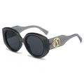 Gafas de sol redondas retro en gris translúcido con detalle de bisagra de metal S dorado - Montura Gris / Lentes Gris Negro