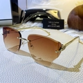 Rimless gradient brown cat eye sunglasses with golden metal leopard head temple detail - Gradient Tea