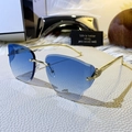 Frameless cat-eye sunglasses with blue gradient lenses and golden leopard metal temples - Double Blue