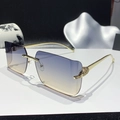 Classic rimless square sunglasses with blue gradient lenses and gold leopard head detail - Blue and Yellow