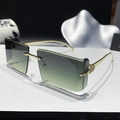 Frameless sunglasses with gradient green lenses and gold leopard head metal temple - Gradient Green