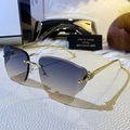 Lunettes de soleil léopard sans monture avec branches dorées et verres dégradés - Bleu et Jaune