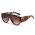 Occhiali da sole oversize a maschera tartarugati con lenti marroni sfumate alla moda - Montatura Leopardata Lenti Sfumate Tè