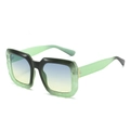 Retro rectangle oversized sunglasses with mint green gradient frame and blue yellow lenses - Black Green Frame Blue Green Lens