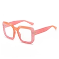 Retro oversized rectangular sunglasses with pink to orange gradient frames and gold hinges - Orange Pink Frame