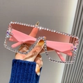 Pink oversized wrap sunglasses with rhinestones for Y2K fashion and party style - Dual-tone Pink