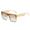 Modern oversized square sunglasses with cream frames and gradient lenses on white background - Beige Frame Tea Blue Lens