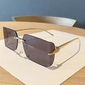 Retro rimless sunglasses with dark grey gradient lenses and gold metal temples - Solid Grey