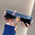 Oversized square sunglasses with rhinestones and pink gradient lenses for fashion parties - Blue & Pink