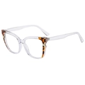 Montatura per occhiali cat-eye in acetato trasparente con angoli leopardati e finiture oro - Montatura Trasparente