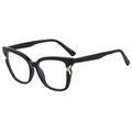 Montatura per occhiali cat-eye nera classica con dettagli in metallo dorato a forma di X - Montatura Nera