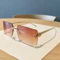 Frameless square sunglasses with brown gradient lenses and golden leopard head detail - Gradient Tea