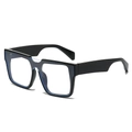 Modern oversized square sunglasses in glossy black and electric blue inner frame line - Black Frame Clear Lens