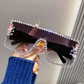 Oversized black square sunglasses with white rhinestones and purple gradient lenses - Gradient Grey