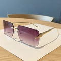 Frameless square sunglasses with purple gradient lenses and gold leopard head metal frames - Gradient Grey