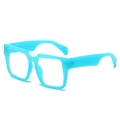 Stylish square oversized sunglasses in bright cyan blue with premium thick plastic frame - Blue Frame Transparent Lens