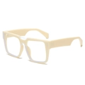Cream white oversized square frame sunglasses with integrated nose pads for a vintage look - Beige Frame Transparent Lens
