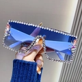 Oversized blue square sunglasses with rim rhinestones and pear-shaped pink crystals - Double Blue