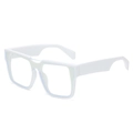 Retro white square wide-frame glasses with clear lenses and oversized plastic design - White Frame Transparent Lens