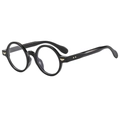 Gafas redondas negras retro con detalles de plumas doradas y remaches metálicos - Marco Negro
