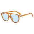 Classic tortoise shell aviator sunglasses with blue lenses and double bridge design - Tortoiseshell Frame Blue Lens