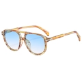 Classic double-bridge aviator sunglasses with tortoiseshell frames and blue gradient lenses - Striped Frame Gradient Blue Lens