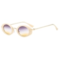 Classic oval sunglasses with beige frames, gradient lenses, and gold metal temples - Beige Frame Grey Yellow Lens