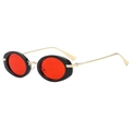 Classic retro oval sunglasses with black frames, red lenses and gold metal temples - Black Frame Red Lens