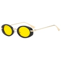 Classic oval sunglasses with black frame, yellow lenses and gold metal temples - Black Frame Yellow Lens
