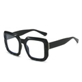 Classic black oversized square sunglasses with elegant gold metal hinge accents - Black Frame
