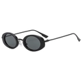 Klassische Retro-Oval-Sonnenbrille in glänzend schwarzem Rahmen mit grauen Gläsern - Schwarzer Rahmen Schwarz Graue Gläser