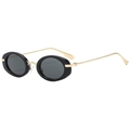 Klassische Retro-Oval-Sonnenbrille mit schwarzem Rahmen und goldenen Metallbügeln - Schwarz Gold Rahmen Schwarz Grau Gläser