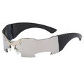 Lunettes de soleil punk sans monture aile de chauve-souris avec verres miroirs argentés - Monture Noire Verres Miroir Argent