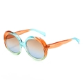 Retro oval sunglasses with gradient orange-blue frame and brown-blue tinted lenses - Blue Orange Green Frame Tea Blue Lens