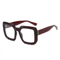Retro rectangle oversized sunglasses with deep wine red amber frames and blue light lenses - Wine Red Frame