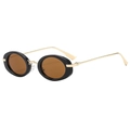 Classic oval sunglasses with black frames and gold metal temples for casual outdoor style - Black Frame Tea Lens