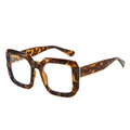 Classic tortoiseshell oversized rectangular sunglasses with thick frames and temple detail - Leopard Frame