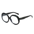 Retro oval sunglasses with shiny black frames and clear blue light blocking lenses - Plain Lens / Black Frame