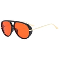 Lunettes de soleil pilote rétro avec monture noire, verres orange et branches dorées - Monture noire verres rouges