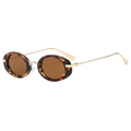 Classic oval sunglasses with tortoise shell frame and gold metal temples on white background - Tortoise Shell Frame