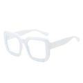 Retro rectangle thick frame sunglasses in glossy white finish with anti-blue light lenses - White Frame