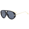 Lunettes aviateur rétro avec monture noire, pont ajouré et branches en métal doré - Monture Noire Verres Noir Gris