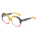Fashionable oval sunglasses with trendy multi-color gradient resin frames and clear lenses - Plain Lens / Yellow Gray Pink Frame