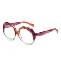 Fashion vintage oval sunglasses with purple orange and green vertical gradient frame - Plain Lens / Tea Purple Green Frame