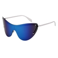Fashionable rimless wrap-around sunglasses with gradient mirrored lenses and metal frames - Blue Mirrored