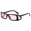 Futuristic hip-hop sunglasses with black frame and pink side shield lenses on white background - Black Frame Pink Lens