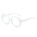 Minimalist oval retro sunglasses with a clean white frame for a trendy fashion look - Plain Lens / White Frame